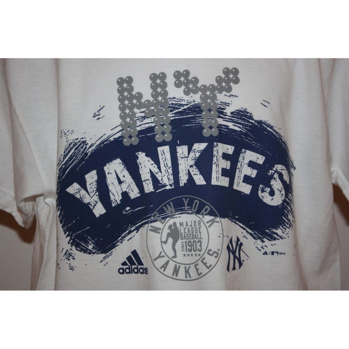 Nice York NY Yankees YOUTH Medium M 10/12 Adidas White T-Shirt Image 4