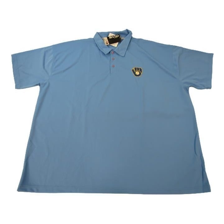 Milwaukee Brewers Mens Size 5XL Blue Majestic Polyester Polo Shirt Image 1