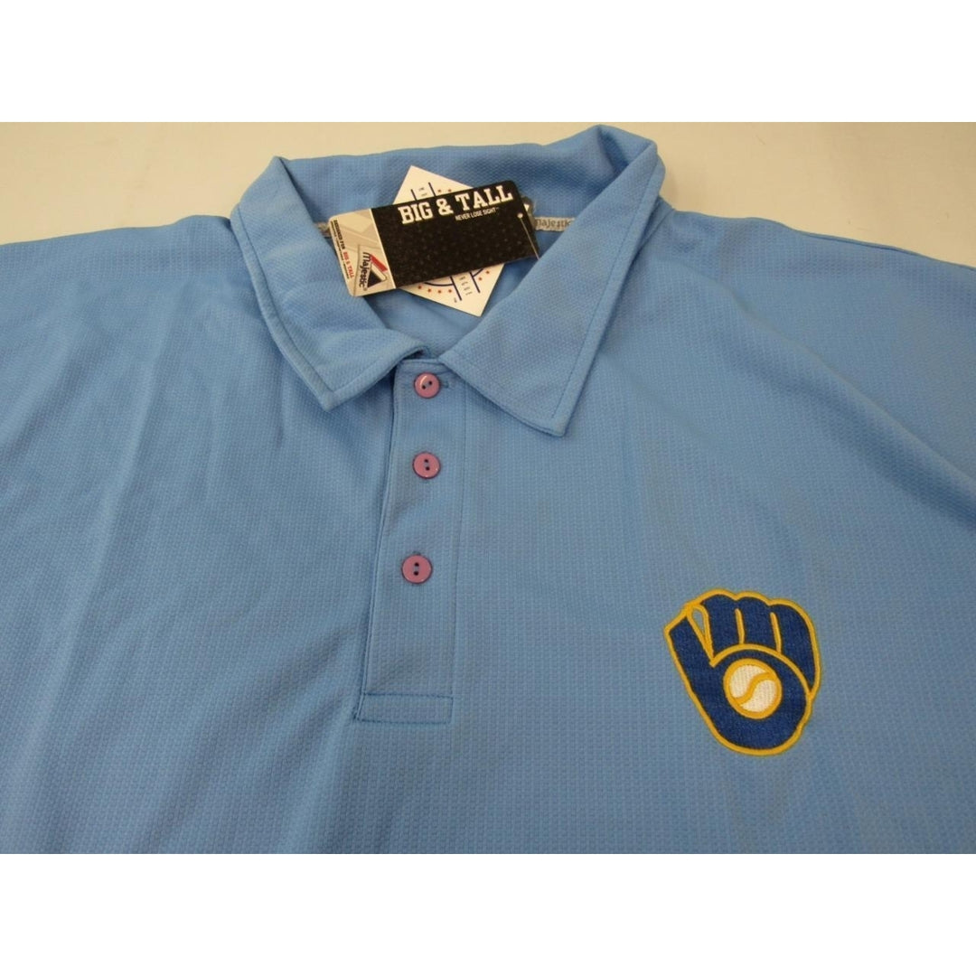 Milwaukee Brewers Mens Size 5XL Blue Majestic Polyester Polo Shirt Image 3