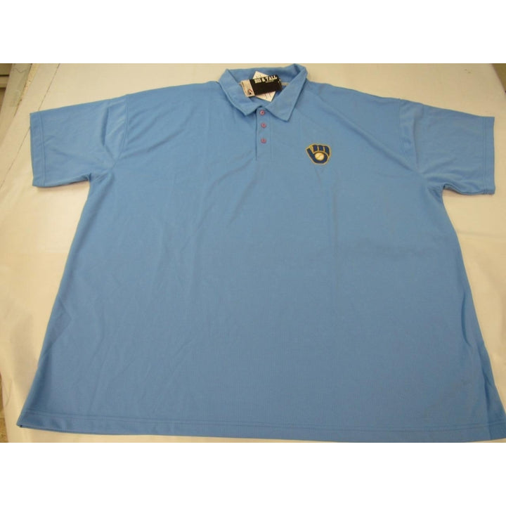 Milwaukee Brewers Mens Size 5XL Blue Majestic Polyester Polo Shirt Image 4