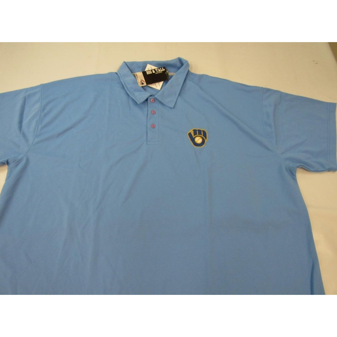 Milwaukee Brewers Mens Size 5XL Blue Majestic Polyester Polo Shirt Image 4