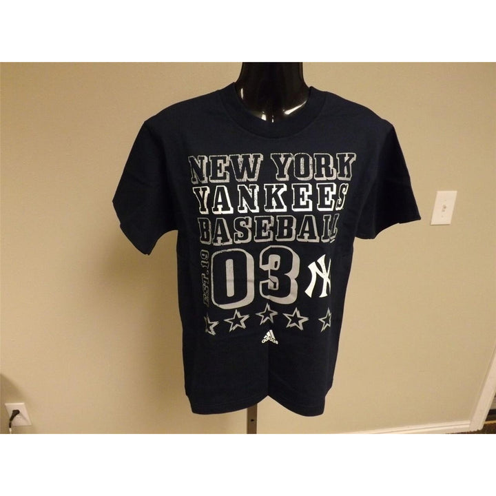 York NY Yankees YOUTH Medium M 10/12 NICE Blue Adidas T-Shirt Image 1