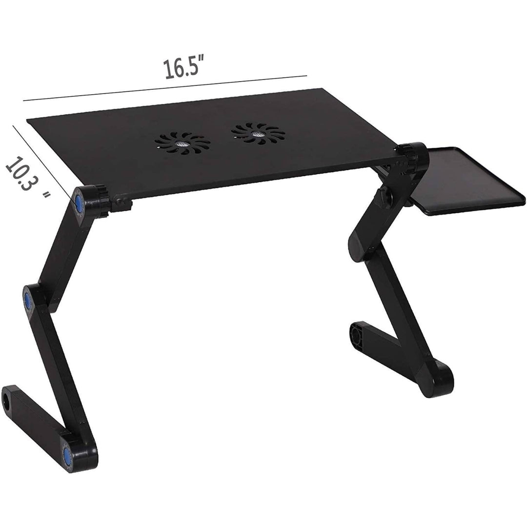 Foldable Aluminum Laptop Desk Adjustable Portable Table Stand with 2 CPU Cooling Fans and Mouse Pad Image 3