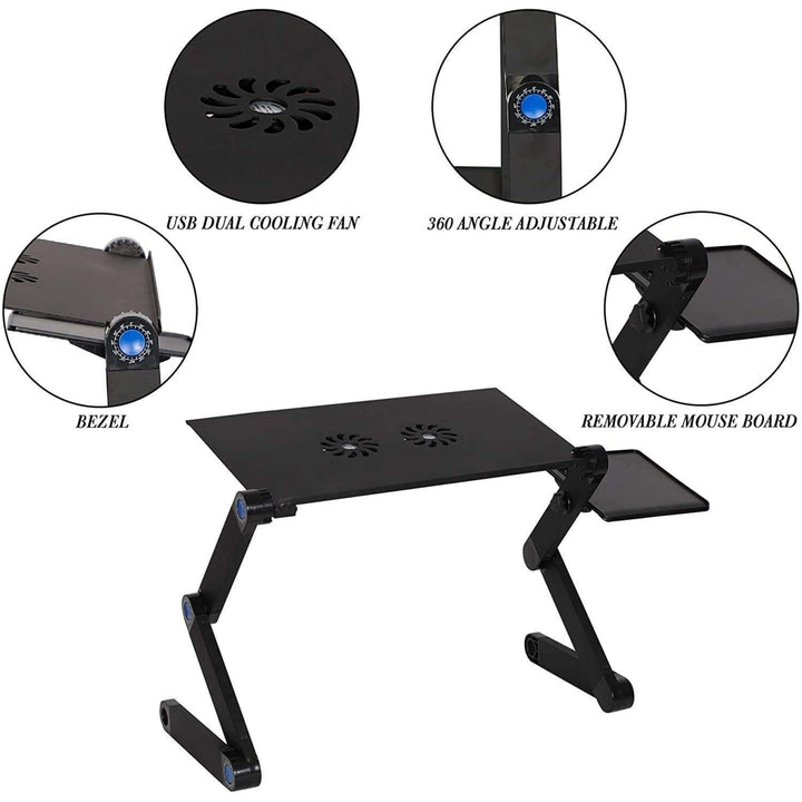 Foldable Aluminum Laptop Desk Adjustable Portable Table Stand with 2 CPU Cooling Fans and Mouse Pad Image 4