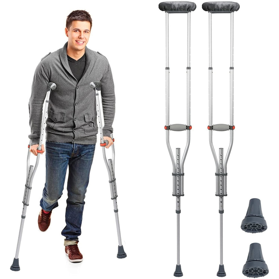 1 Pair Forearm Crutches Universal Aluminum Non-Slip Crutches with Adjustable Height and Turning Arm Cuffs Image 1