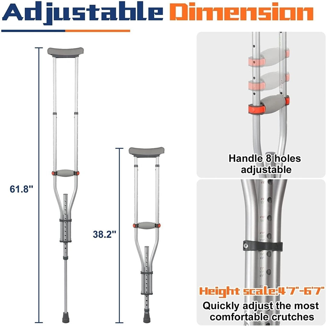 1 Pair Forearm Crutches Universal Aluminum Non-Slip Crutches with Adjustable Height and Turning Arm Cuffs Image 3