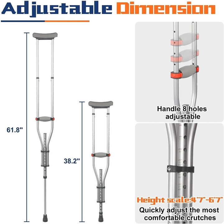 1 Pair Forearm Crutches Universal Aluminum Non-Slip Crutches with Adjustable Height and Turning Arm Cuffs Image 3