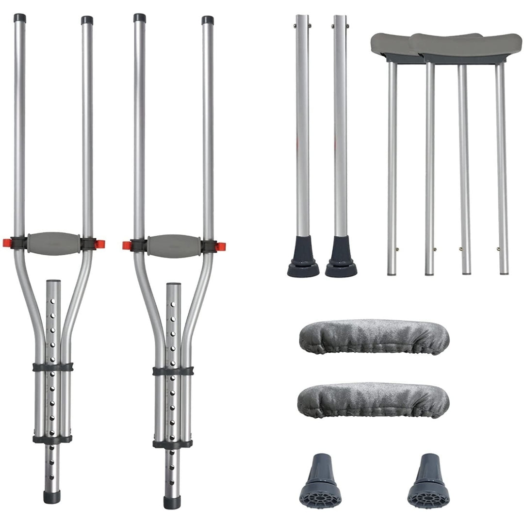 1 Pair Forearm Crutches Universal Aluminum Non-Slip Crutches with Adjustable Height and Turning Arm Cuffs Image 4