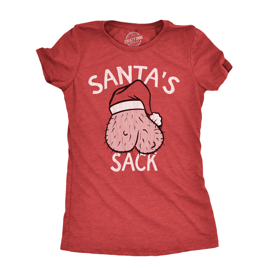 Womens Santas Sack T Shirt Funny Innapropriate Dirty Xmas St Nick Testicles Joke Tee For Ladies Image 1
