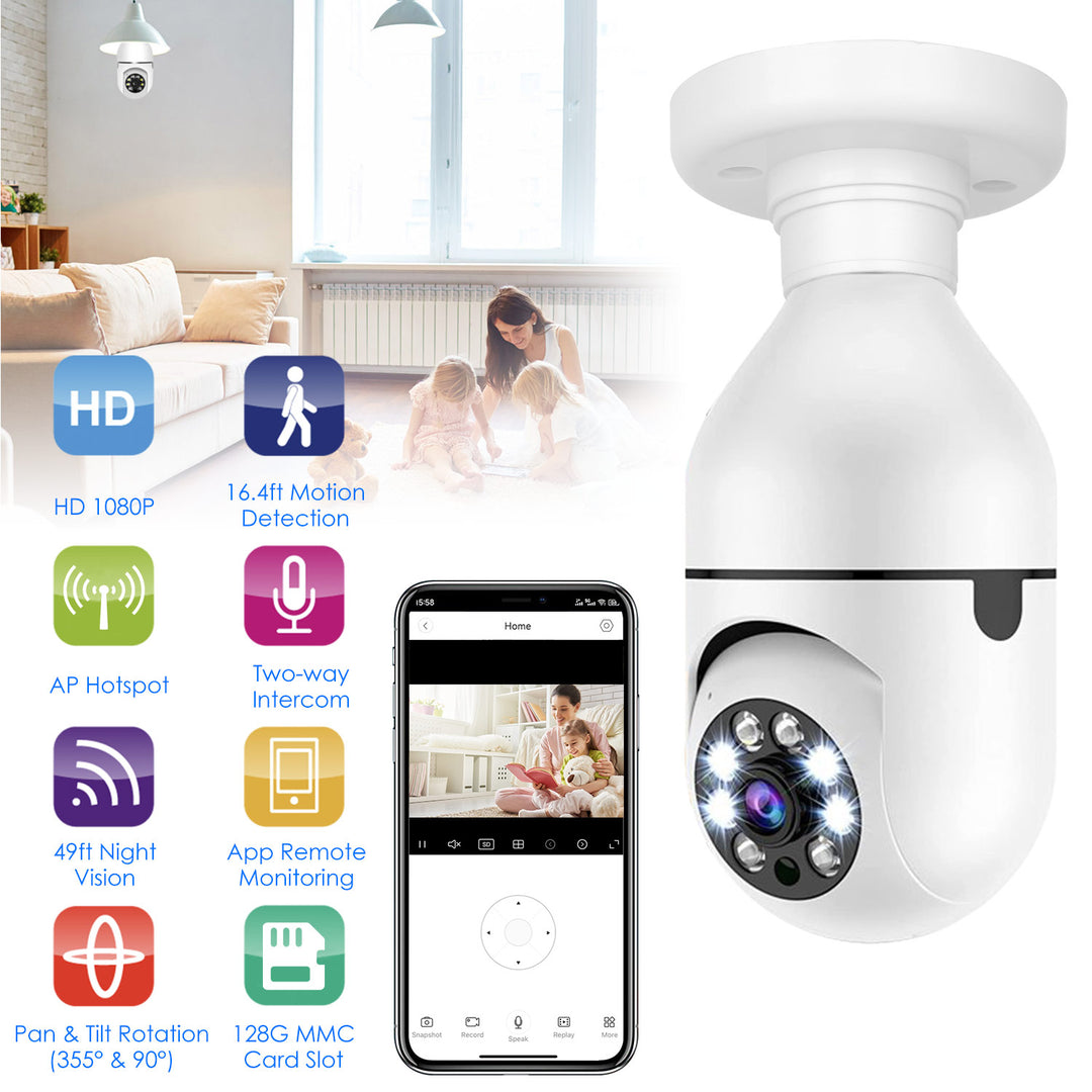 E27 WiFi Bulb Camera 1080P HD Security Night Vision Two-Way Audio Motion Detection Image 1