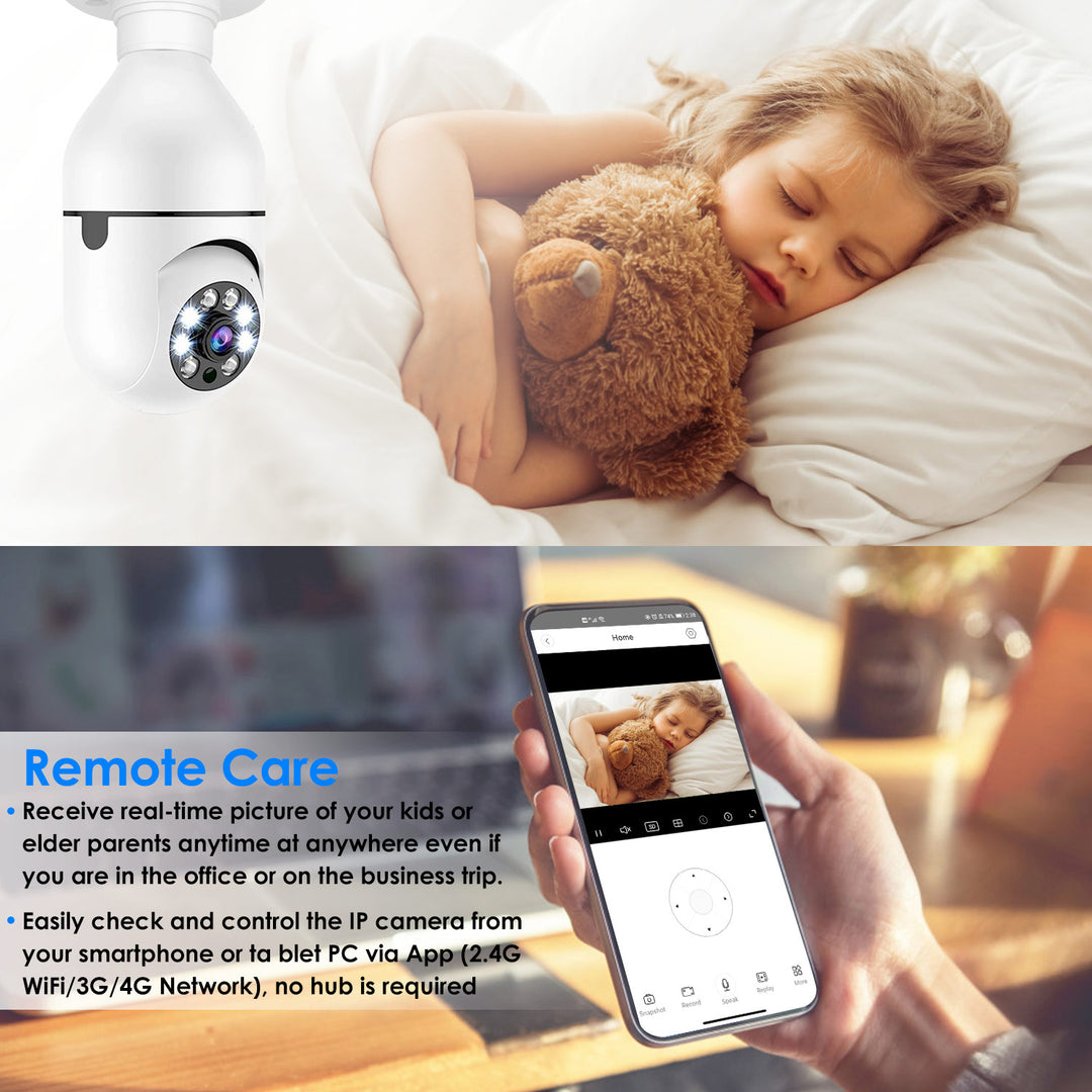 E27 WiFi Bulb Camera 1080P FHD WiFi IP Pan Tilt Security Surveillance Camera with Two-Way Audio Night Vision Motion Image 4