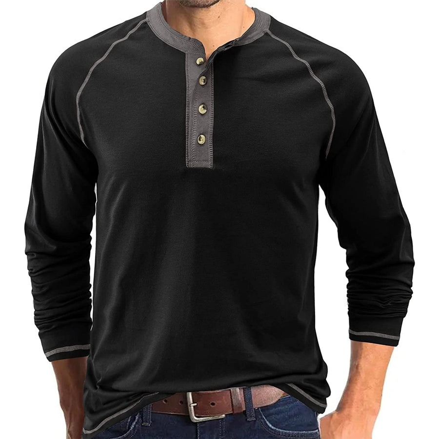 Aulemen Mens Henley Shirt Long Sleeve Casual Lightweight Button Cotton Basic T-Shirt Raglan Sleeve Image 1
