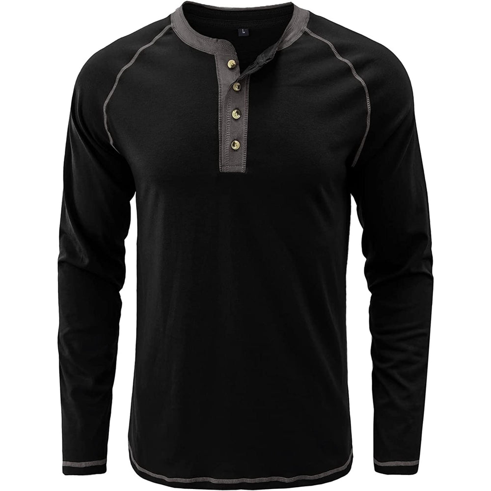 Aulemen Mens Henley Shirt Long Sleeve Casual Lightweight Button Cotton Basic T-Shirt Raglan Sleeve Image 2