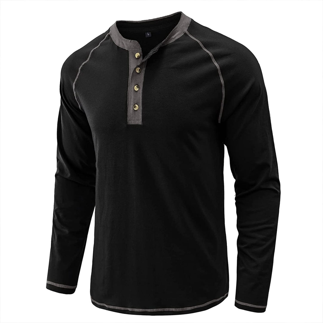 Aulemen Mens Henley Shirt Long Sleeve Casual Lightweight Button Cotton Basic T-Shirt Raglan Sleeve Image 3