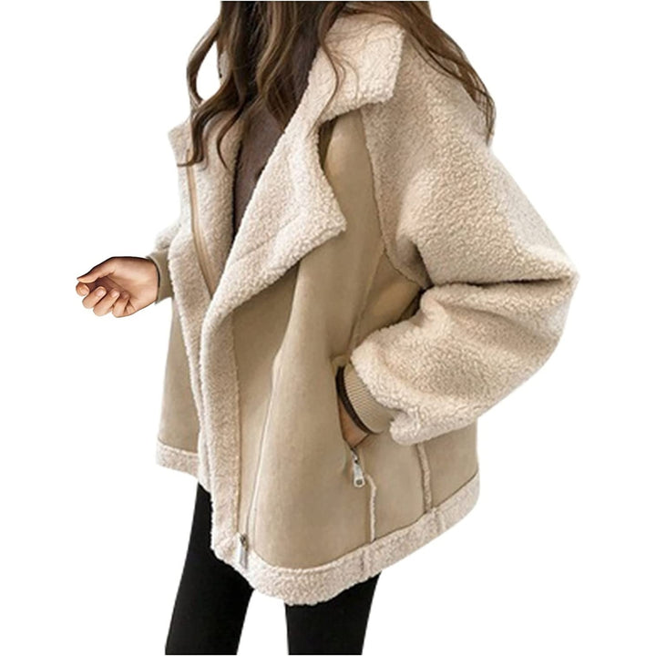 Womens Fleece Coat Casual Comfortable Short Lambswool Biker Jacket Faux faux Coat Image 1