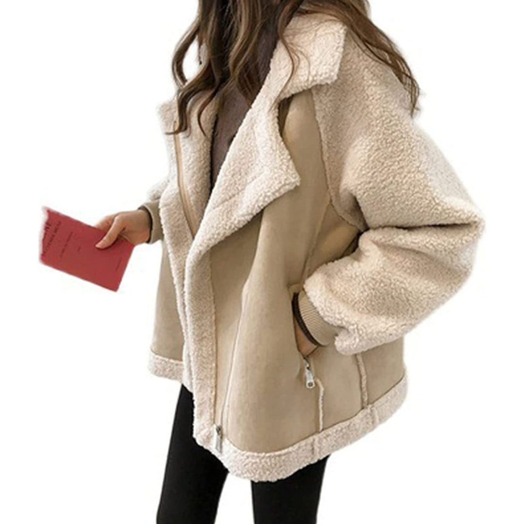 Womens Fleece Coat Casual Comfortable Short Lambswool Biker Jacket Faux faux Coat Image 2