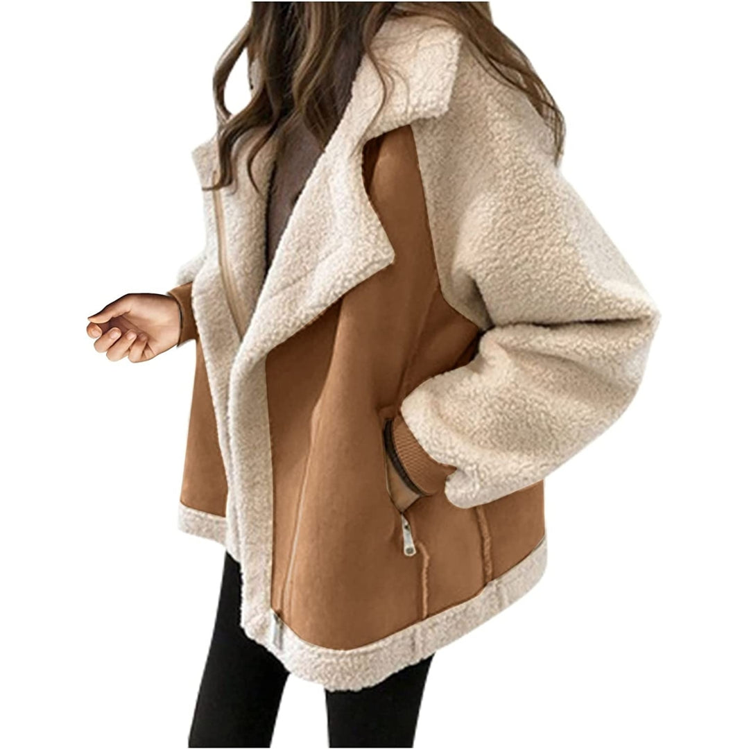 Womens Fleece Coat Casual Comfortable Short Lambswool Biker Jacket Faux faux Coat Image 4