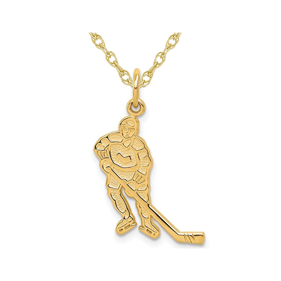 10K Yellow Gold Hockey Player Charm Pendant Necklace with Chain Image 1