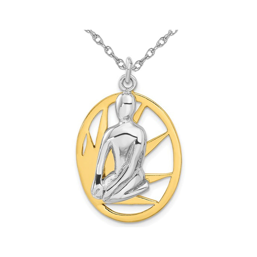 Sterling Silver with Yellow Plating Textured Yoga Charm Pendant Necklace with Chain Image 1