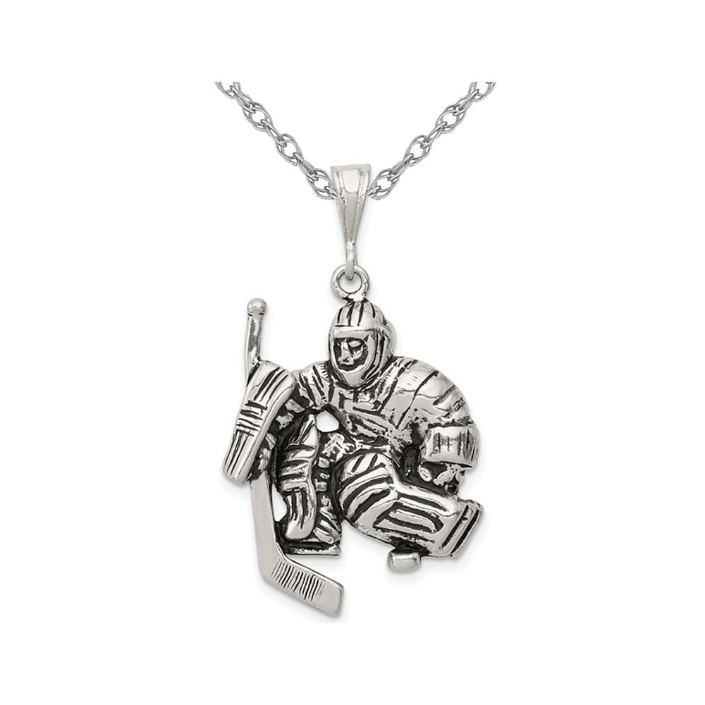 Sterling Silver Hockey Goalie Charm Pendant Necklace with Chain Image 1