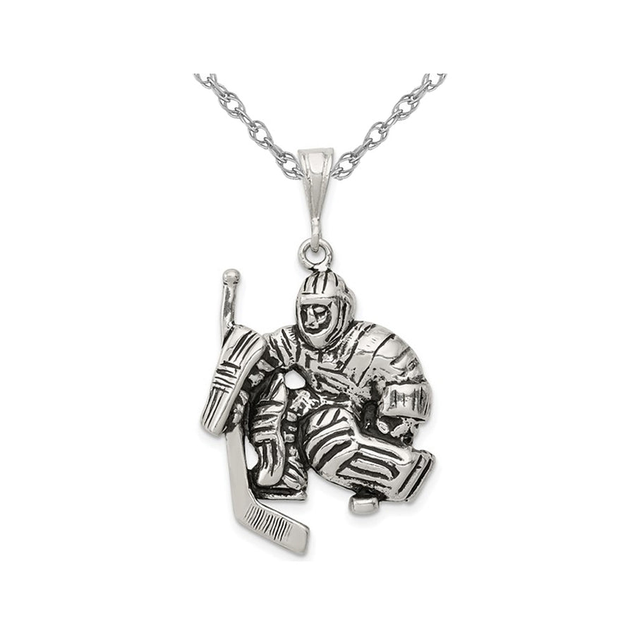 Sterling Silver Hockey Goalie Charm Pendant Necklace with Chain Image 1