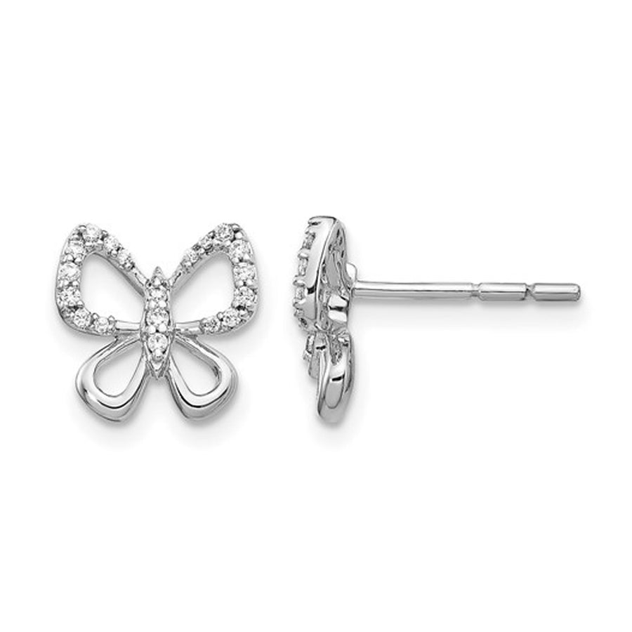 1/7 Carat (ctw) Diamond Butterly Button Earrings in 14K White Gold Image 1