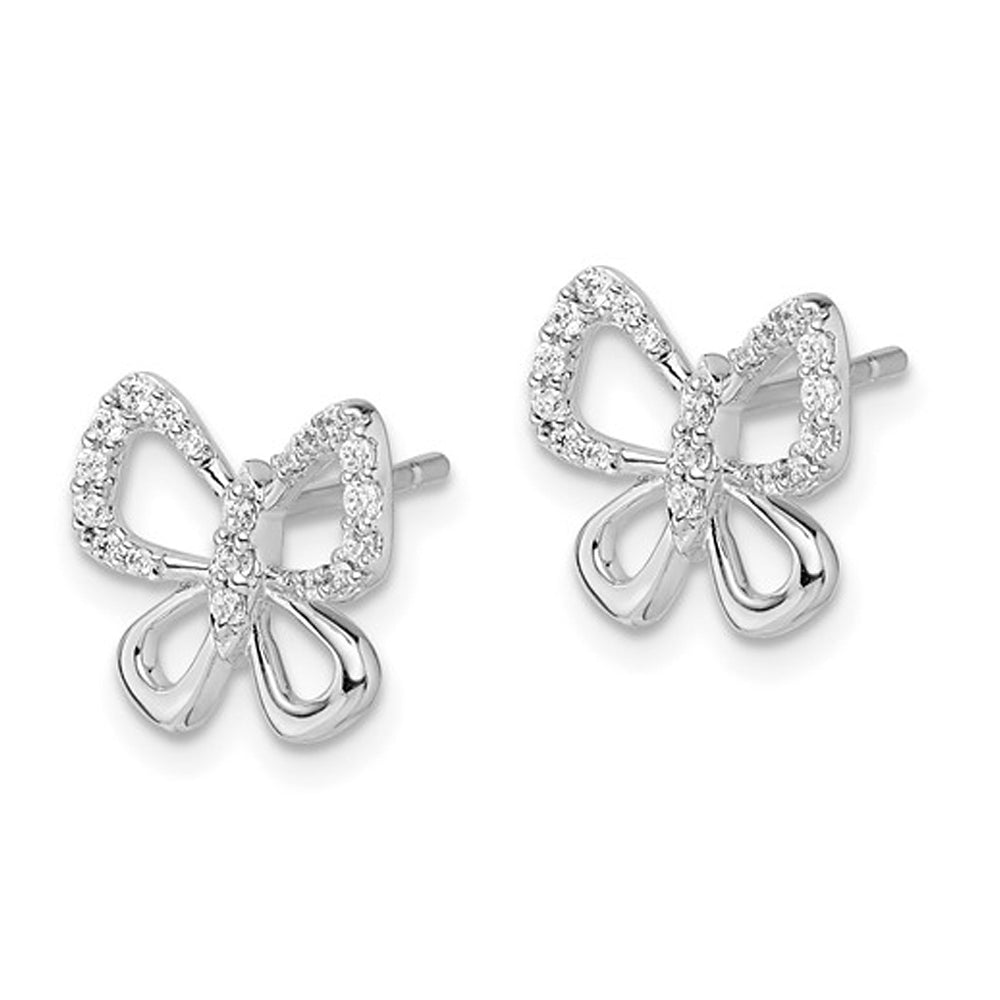 1/7 Carat (ctw) Diamond Butterly Button Earrings in 14K White Gold Image 2