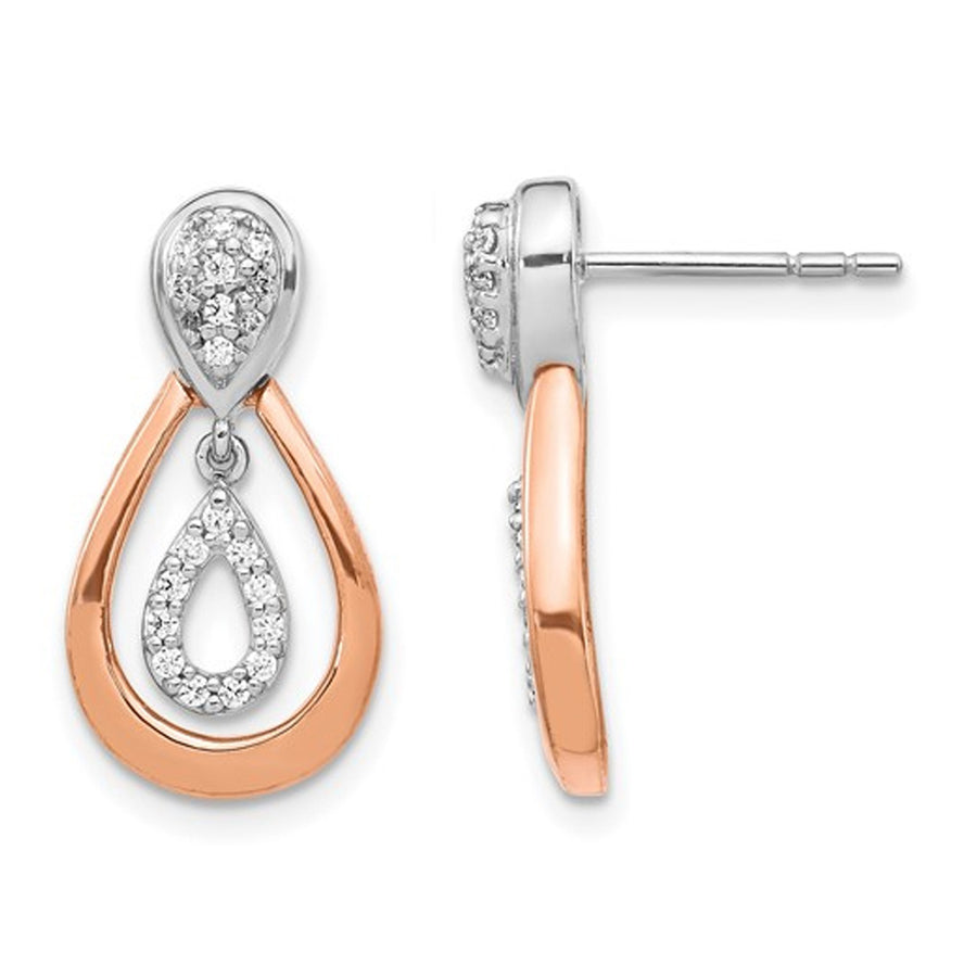 1/5 Carat (ctw) Diamond Drop Dangle Earrings in 14K White and Rose Gold Image 1