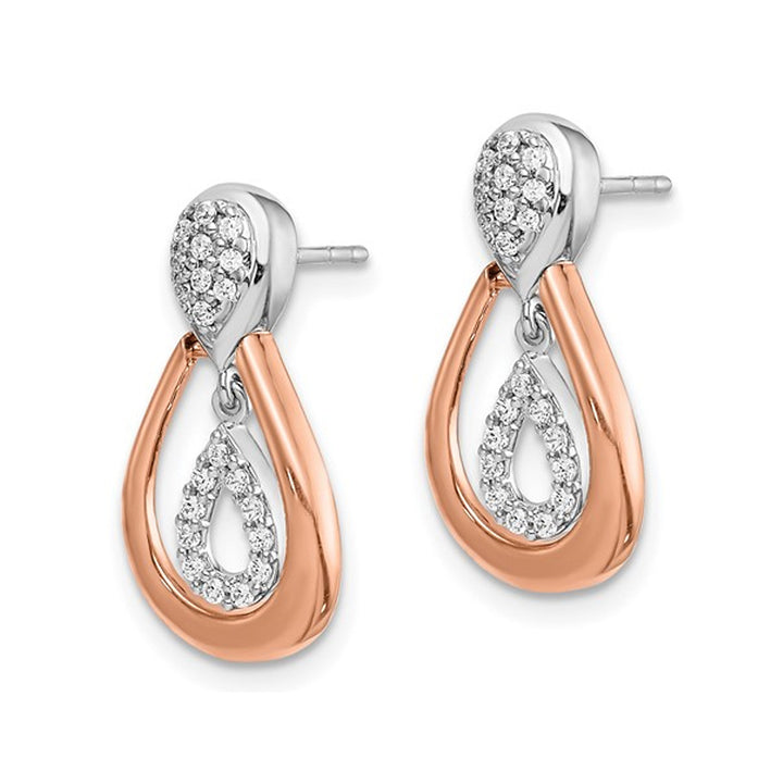 1/5 Carat (ctw) Diamond Drop Dangle Earrings in 14K White and Rose Gold Image 2