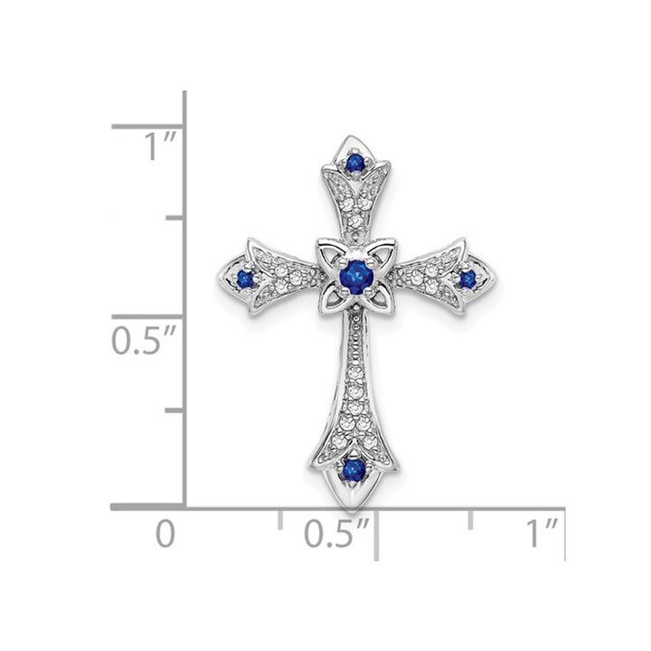 1/10 Carat (ctw) Blue Sapphire Cross Pendant Necklace with Diamonds in 10K White Gold with Chain Image 3