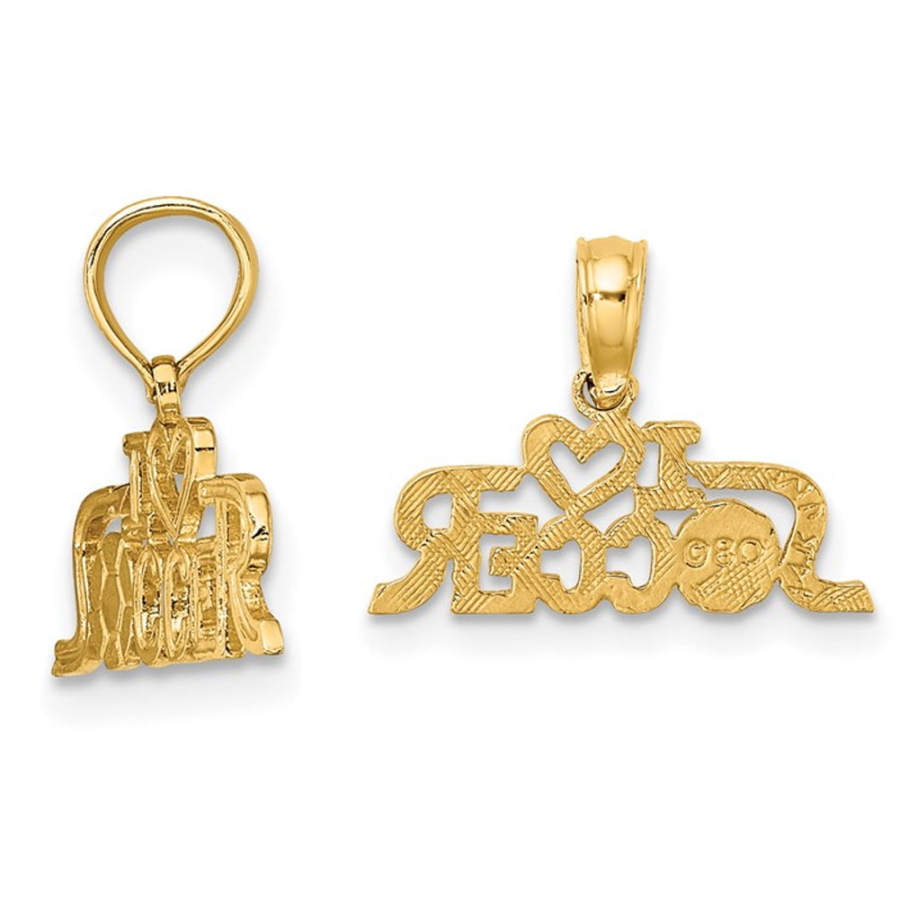 10K Yellow Gold I HEART SOCCER Charm Pendant Necklace with Chain Image 2