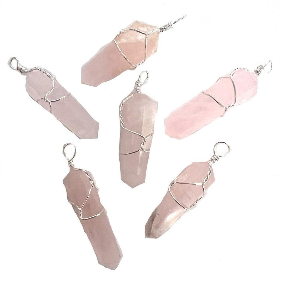 6 PC LOT ROSE QUARTZ WIRE WRAPPED BULLET SHAPED PENDANT crystal RK012 jewelry Image 1