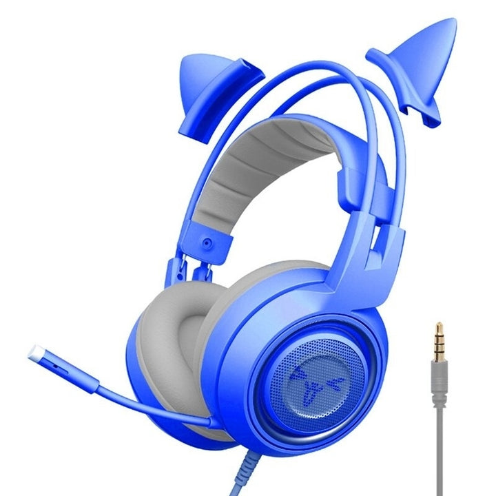 Cat Ear Headphones Over-Ear Headphones Gaming Headset with Mic for PS4 for PS5 Computer Image 1