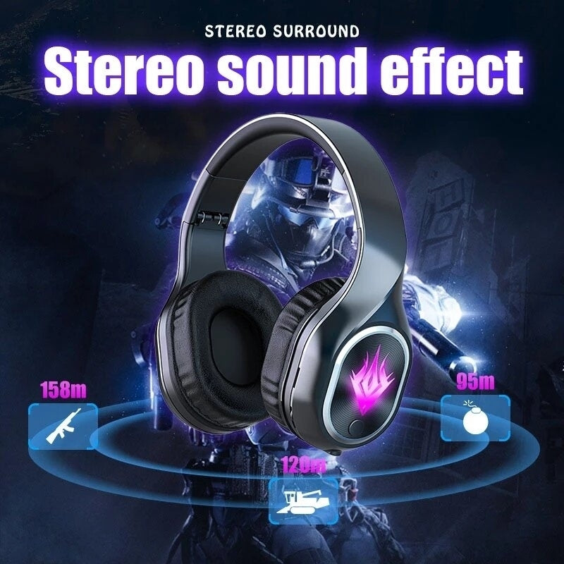 Bluetooth 5.2 Wireless Game/Music Mode Foldable Gaming Headphone RGB Magic Lights 3D Stereo HiFi Headsets With Mic Image 3