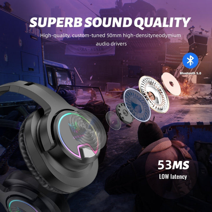 Bluetooth 7.1 Channel RGB Gaming Headset 50mm Driver HiFi Wireless Gaming Headphones Image 3