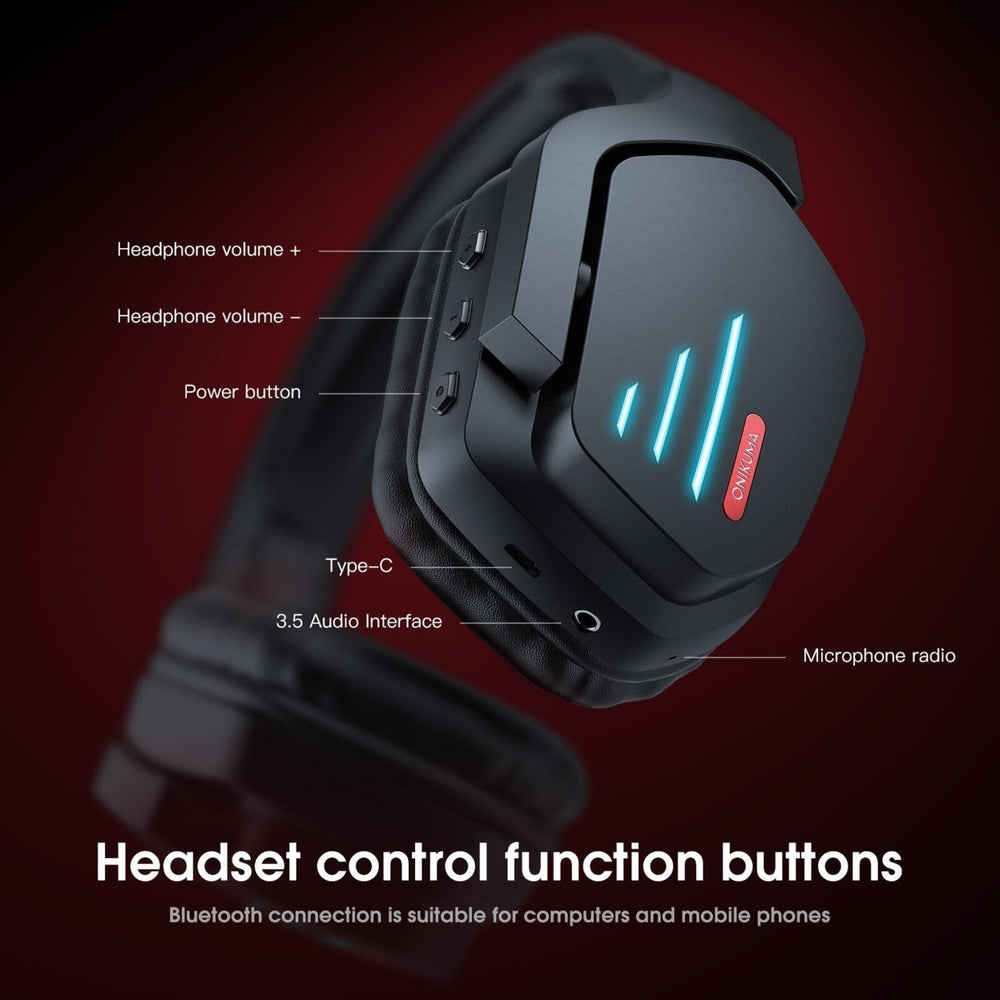 Bluetooth Gaming Headset Stereo Noise Cancellation Wireless Headphones Headset with LED for Laptop Computer Image 2