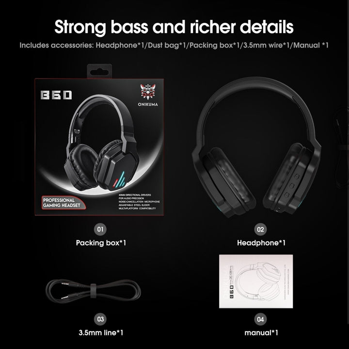 Bluetooth Gaming Headset Stereo Noise Cancellation Wireless Headphones Headset with LED for Laptop Computer Image 7