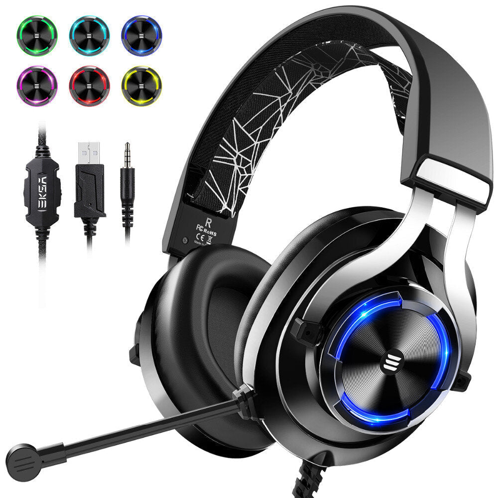 Gamer Headset Over Ear Gaming Headphone 3.5mm Double Jack With Rotate Mic RGB LED Light For PS4 PC Xbox Image 1