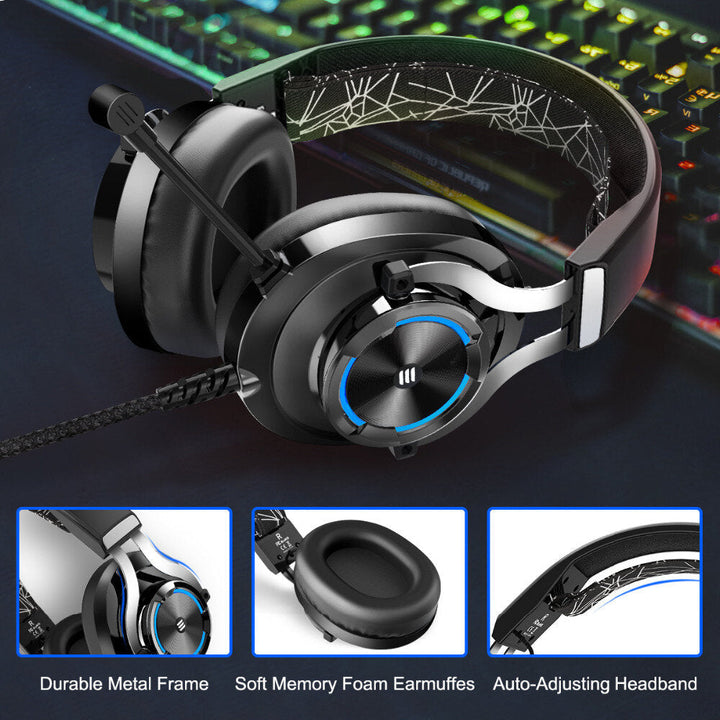 Gamer Headset Over Ear Gaming Headphone 3.5mm Double Jack With Rotate Mic RGB LED Light For PS4 PC Xbox Image 6