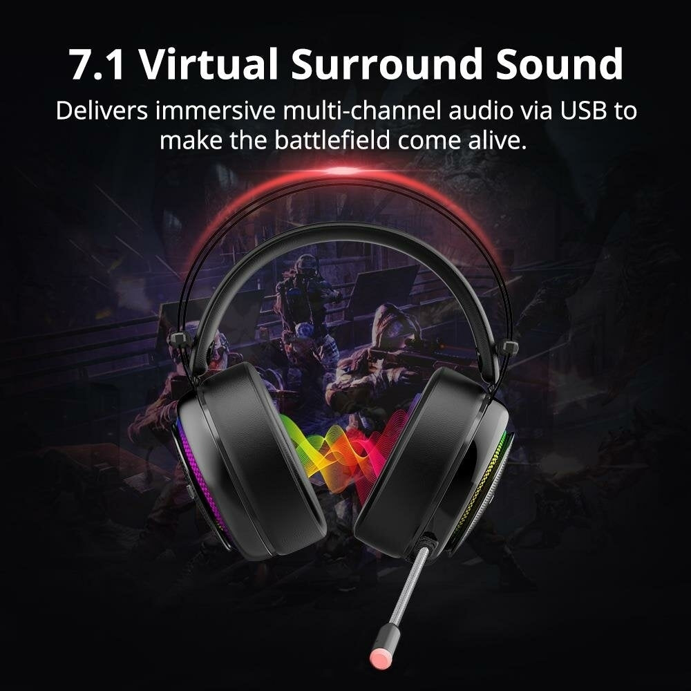 Gaming Headphone 7.1 Virtual Surround Sound Colorful LED Lighting 50mm Driver Gaming Headphone for PC Switch XBOX PS4 Image 2