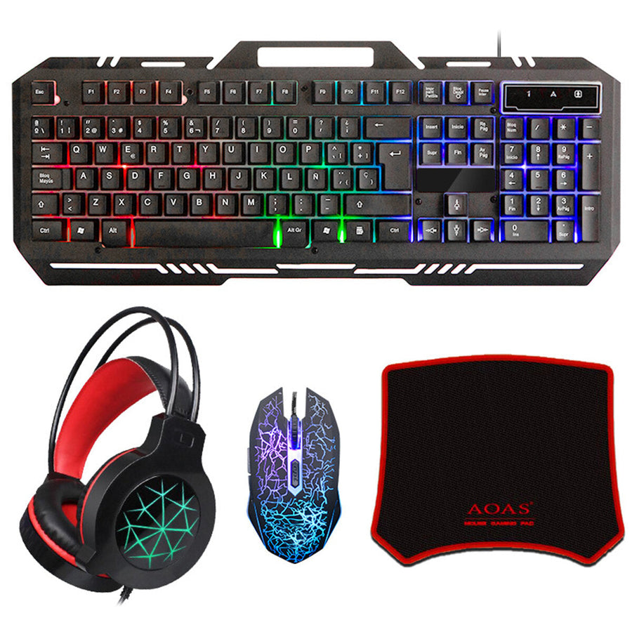Gaming Headphone with Keyboard Mouse Pad Wired LED RGB Backlight Bundle Set Image 1