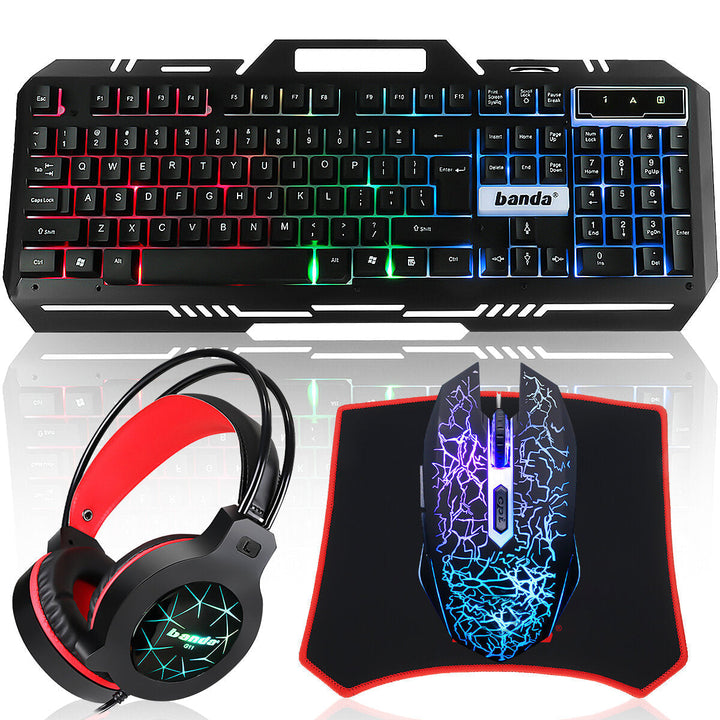 Gaming Headphone with Keyboard Mouse Pad Wired LED RGB Backlight Bundle Set Image 3