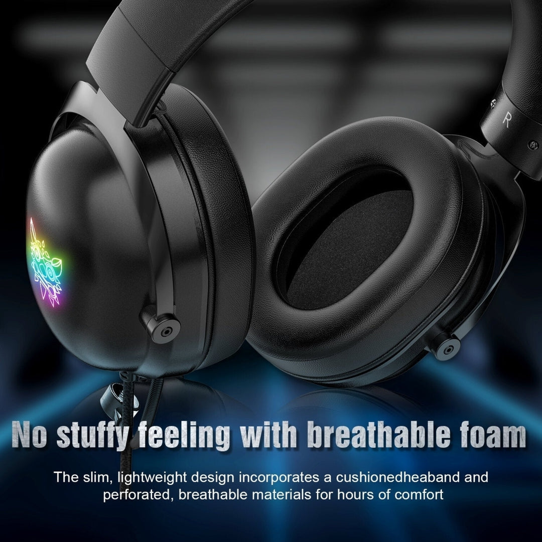 Gaming Headphones 50MM Drivers Stereo Noise Reduction Luminous Adjustable Headband Head-Mounted Wired Headset with Image 4