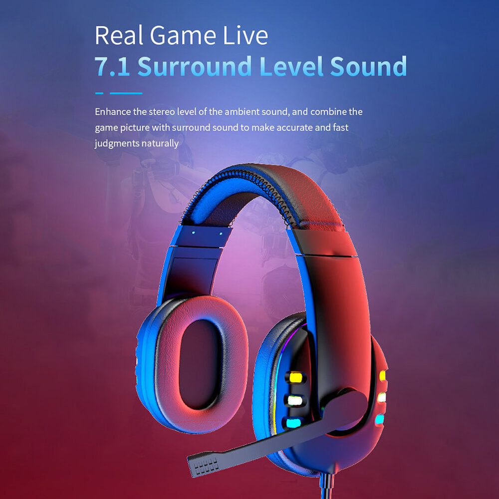 Gaming Headphones 7.1 Surround Sound Stereo 40mm Dynamic Drivers Earphone Luminous Adjustable 3.5mm Head-Mounted Wired Image 2