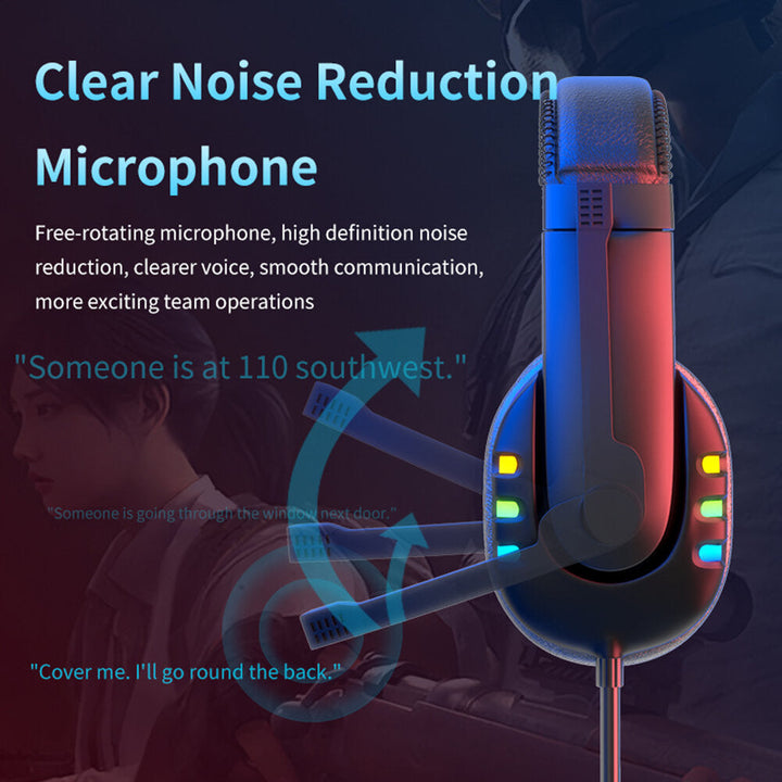 Gaming Headphones 7.1 Surround Sound Stereo 40mm Dynamic Drivers Earphone Luminous Adjustable 3.5mm Head-Mounted Wired Image 3