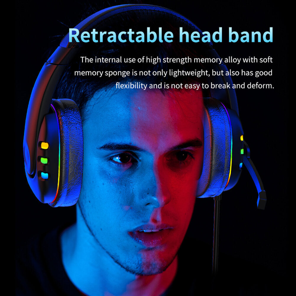 Gaming Headphones 7.1 Surround Sound Stereo 40mm Dynamic Drivers Earphone Luminous Adjustable 3.5mm Head-Mounted Wired Image 4