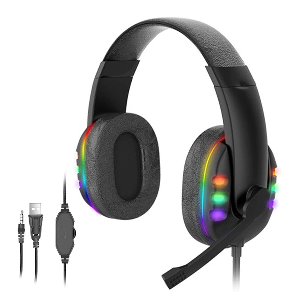Gaming Headphones 7.1 Surround Sound Stereo 40mm Dynamic Drivers Earphone Luminous Adjustable 3.5mm Head-Mounted Wired Image 7