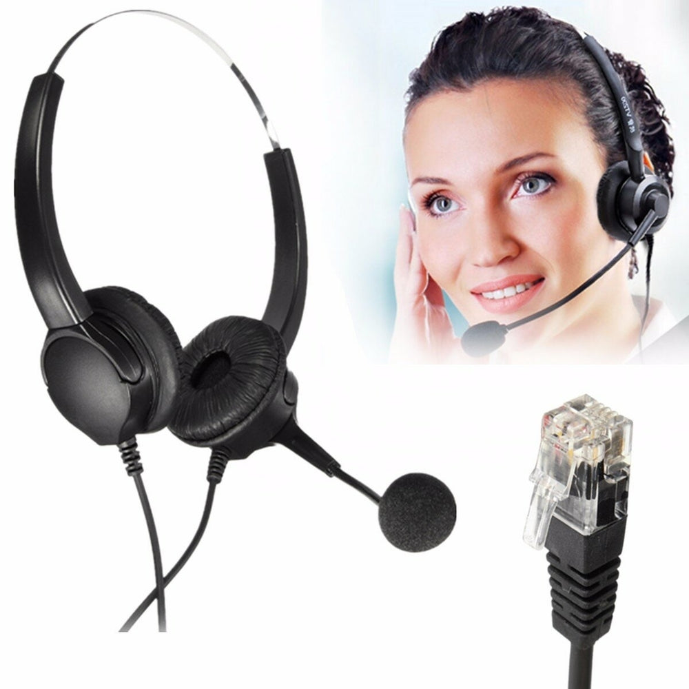 Hands-free Call Center Noise Cancelling Corded binaural Headset Headphone with Mic Image 2