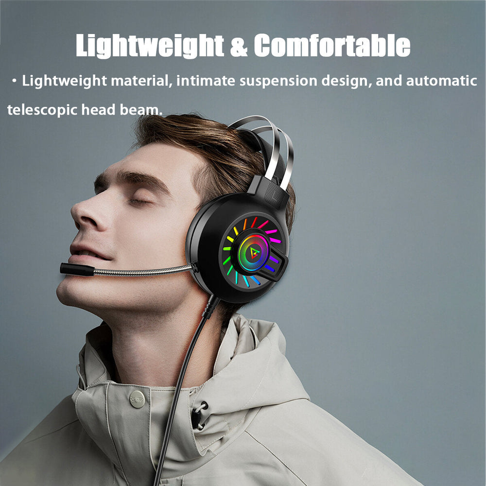 Gaming Headset 50mm Drivers Noise Reduction RGB Luminous Head-Mounted 3.5mm Gaming Headphones with Mic Image 2