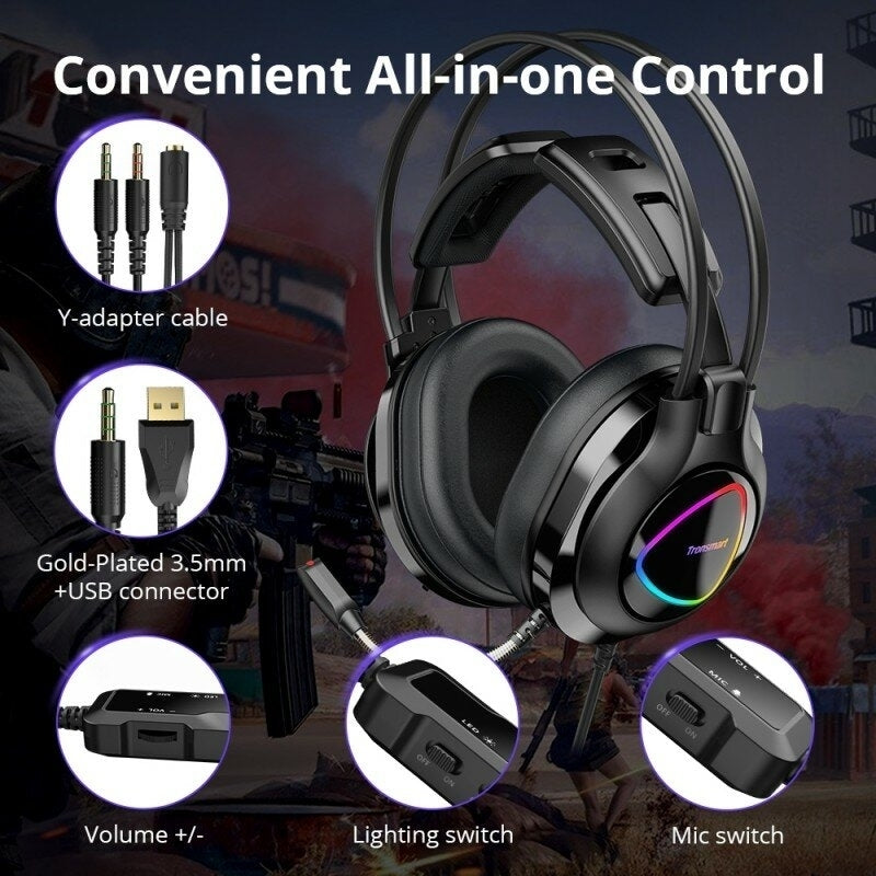 Gaming Headset 50mm Dynamic HD Noise Reduction Luminous 3.5mm USB Headphone with Mic for Gamer Image 2